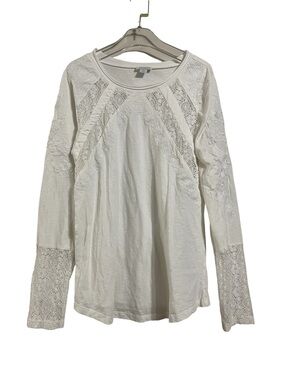 Sundance Chantira White Embroidered Lace-Panel Long Sleeve Top